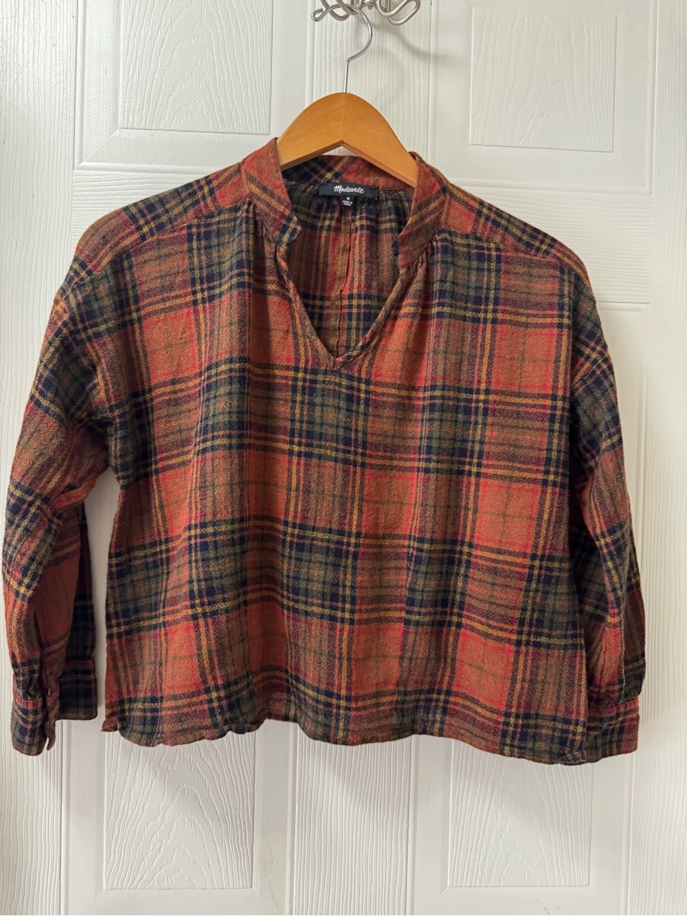 Madewell Orange and Navy Plaid Tunic Top